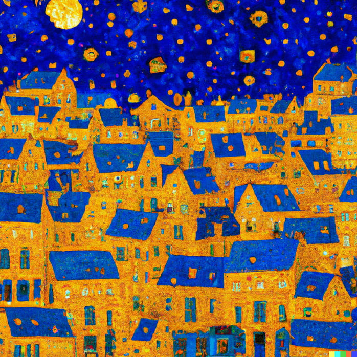 DALL·E 2022-12-13 13.01.55 - a collage of many houses, high realistic high detailed painting in the style of starry night by van gogh